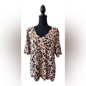 Chico’s: Leopard Print Pima Cotton V-Neck Blouse